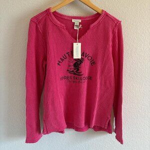 Sundance Pink Waffle Knit Haute Savoie Apres Ski Lodge Long Sleeve Top Womens
